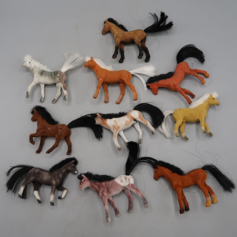 Mini Whinnies Flocked Horse Figurines Fuzzy Lot Plastic Model Miniatures